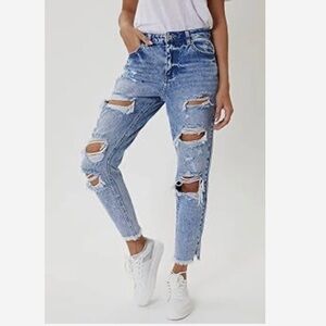 KanCan 9 (28) High Rise Distressed Mom Women’s Jeans Frayed Hems KC5201M